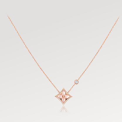[LuxJewelry]STAR PINK MOP 1 DIAMOND PINK GOLD NECKLACE