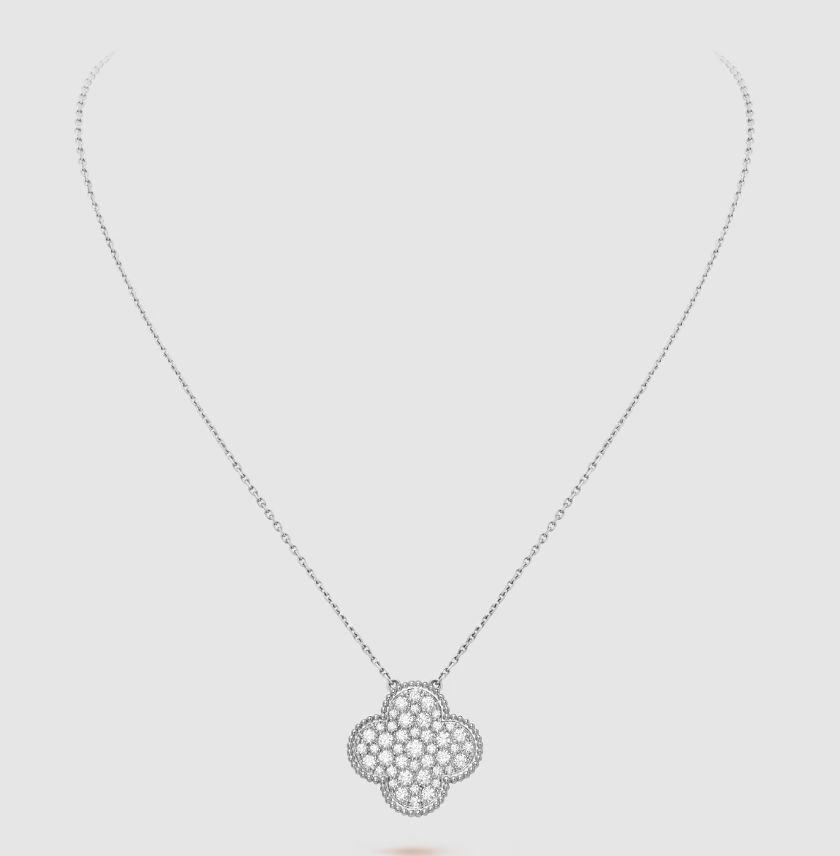[LuxJewelry]CLOVER 25MM LARGE PENDANT DIAMOND PAVED SILVER NECKLACE