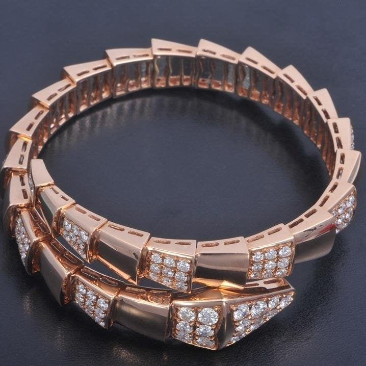 [LuxJewelry]SERPENTI WIDE BRACELET PINK GOLD DIAMOND