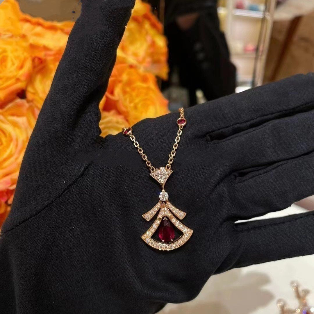 [LuxJewelry]DREAM NECKLACE CARNELIAN DIAMOND PINK GOLD