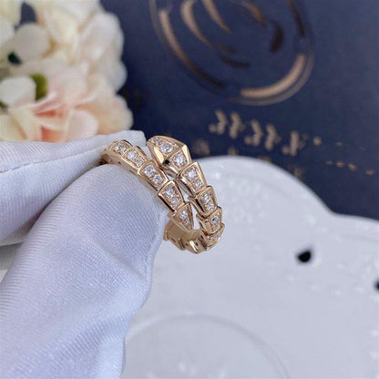 [LuxJewelry]SERPENTI RING PINK GOLD DIAMOND PAVED 4MM