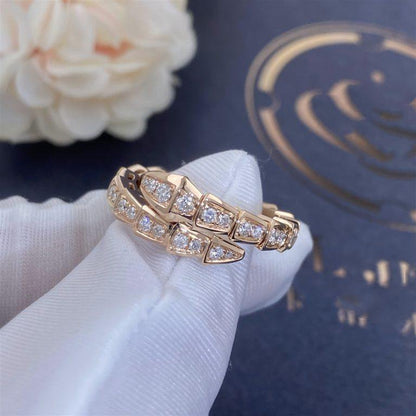 [LuxJewelry]SERPENTI RING PINK GOLD DIAMOND PAVED 4MM