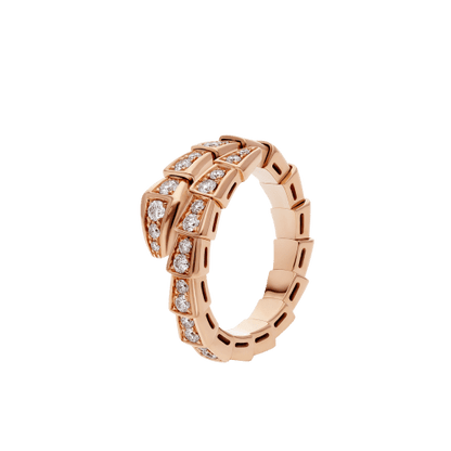 [LuxJewelry]SERPENTI RING PINK GOLD DIAMOND PAVED 4MM