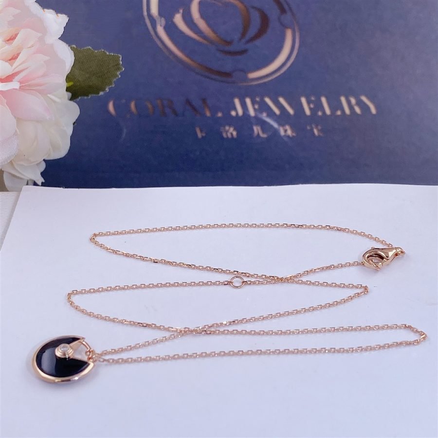 [LuxJewelry]AMULETTE ROSE GOLD ONYX NECKLACE