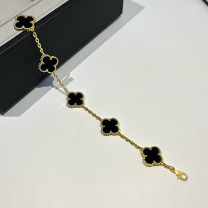 [LuxJewelry]CLOVER  5 MOTIFS BLACK ONYX BRACELET