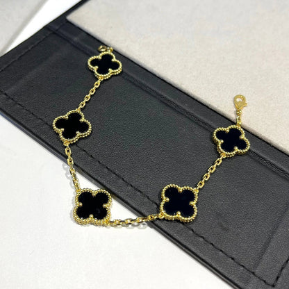[LuxJewelry]CLOVER  5 MOTIFS BLACK ONYX BRACELET