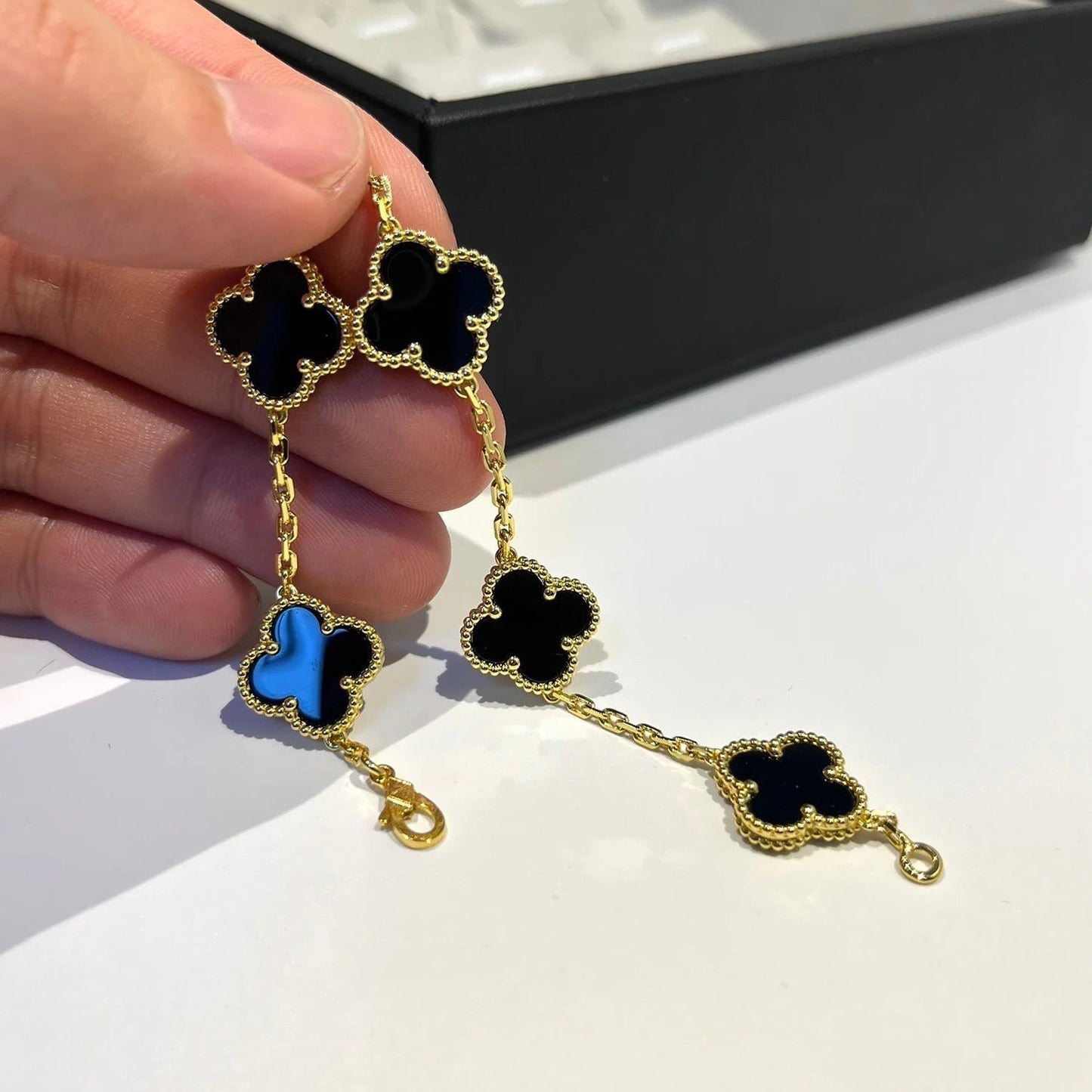 [LuxJewelry]CLOVER  5 MOTIFS BLACK ONYX BRACELET