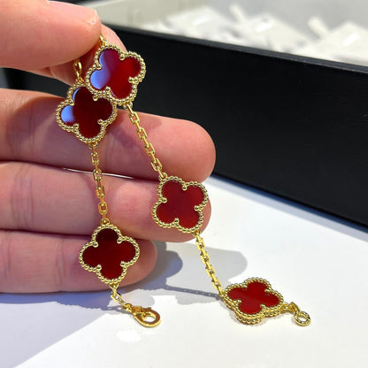 [LuxJewelry]CLOVER 5 MOTIFS RED AGATE  BRACELET