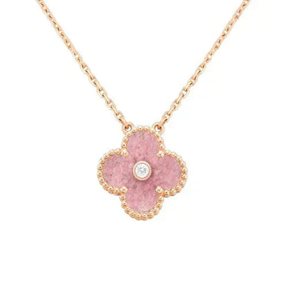 [LuxJewelry]CLOVER 15MM DIAMOND RHODONITE NECKLACE