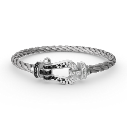 [LuxJewelry]FORCE LARGE HORSESHOE BLACK WHITE DIAMOND BRACELET SILVER