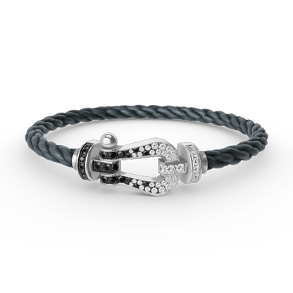 [LuxJewelry]FORCE LARGE HORSESHOE BLACK WHITE DIAMOND BRACELET SILVER