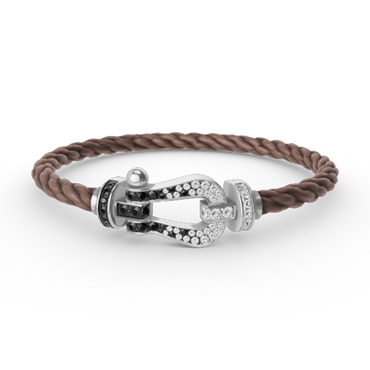 [LuxJewelry]FORCE LARGE HORSESHOE BLACK WHITE DIAMOND BRACELET SILVER