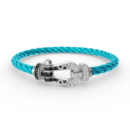 [LuxJewelry]FORCE LARGE HORSESHOE BLACK WHITE DIAMOND BRACELET SILVER