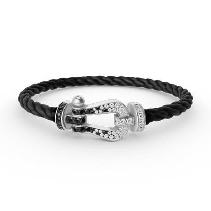 [LuxJewelry]FORCE LARGE HORSESHOE BLACK WHITE DIAMOND BRACELET SILVER