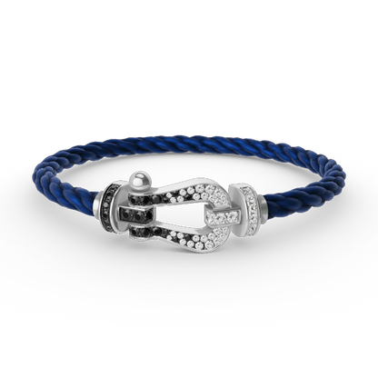[LuxJewelry]FORCE LARGE HORSESHOE BLACK WHITE DIAMOND BRACELET SILVER