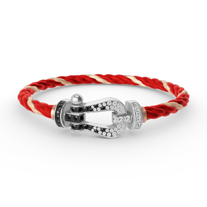 [LuxJewelry]FORCE LARGE HORSESHOE BLACK WHITE DIAMOND BRACELET SILVER