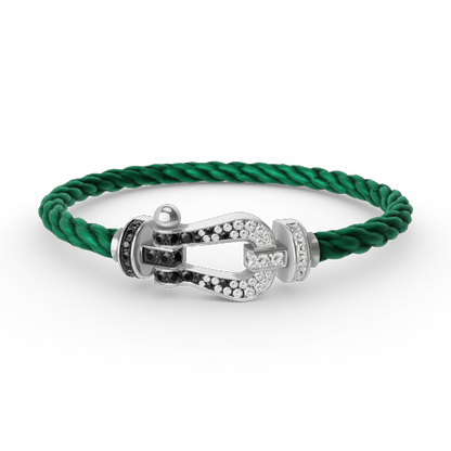 [LuxJewelry]FORCE LARGE HORSESHOE BLACK WHITE DIAMOND BRACELET SILVER