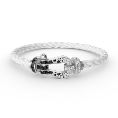 [LuxJewelry]FORCE LARGE HORSESHOE BLACK WHITE DIAMOND BRACELET SILVER