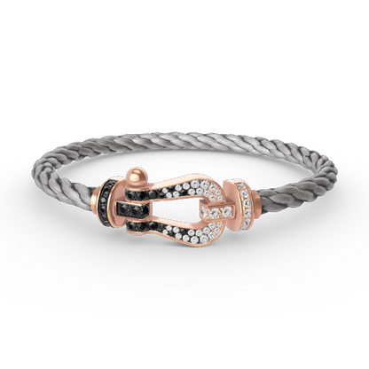 [LuxJewelry]FORCE LARGE HORSESHOE BLACK WHITE DIAMOND BRACELET ROSE GOLD