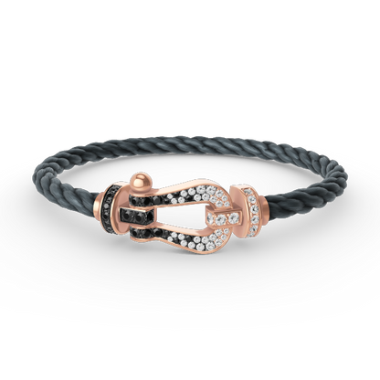 [LuxJewelry]FORCE LARGE HORSESHOE BLACK WHITE DIAMOND BRACELET ROSE GOLD