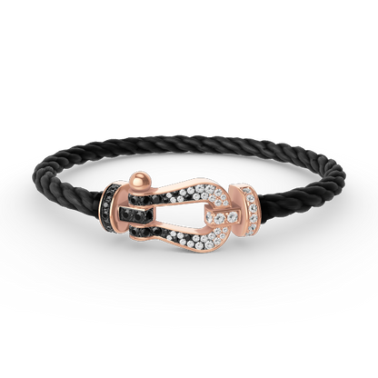 [LuxJewelry]FORCE LARGE HORSESHOE BLACK WHITE DIAMOND BRACELET ROSE GOLD