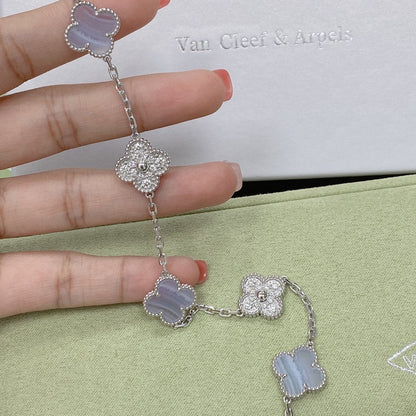 [LuxJewelry]CLOVER  5 MOTIF DIAMOND PURPLE CHALCEDONY BRACELET SILVER
