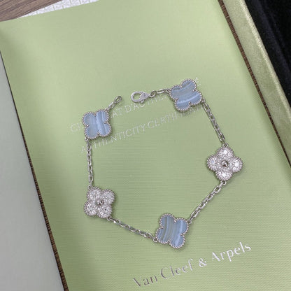 [LuxJewelry]CLOVER  5 MOTIF DIAMOND PURPLE CHALCEDONY BRACELET SILVER