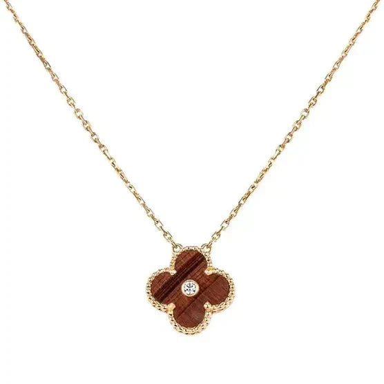 [LuxJewelry]CLOVER 15MM DIAMOND AND YELLOW TIGER'S EYE AGATE necklace