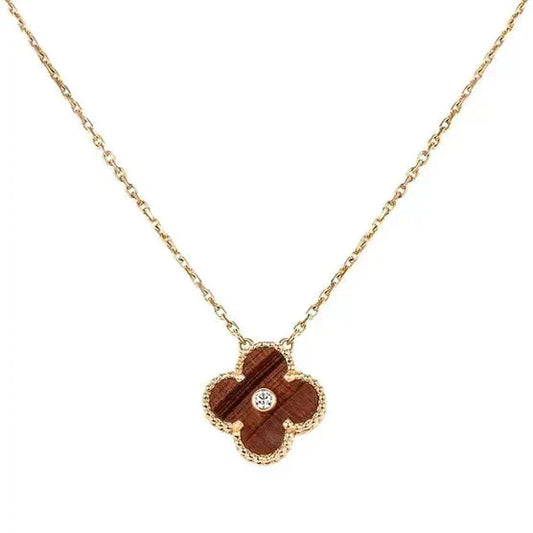 [LuxJewelry]CLOVER 15MM DIAMOND AND YELLOW TIGER'S EYE AGATE necklace