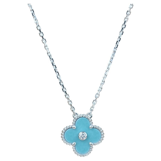 [LuxJewelry]CLOVER 15MM DIAMOND SVRES PORCELAIN  NECKLACE SILVER