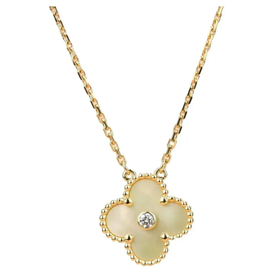 [LuxJewelry]CLOVER 15MM DIAMOND GOLD MOTHER OF PEARL NECKLACE