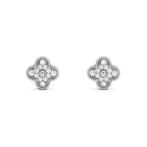 [LuxJewelry]CLOVER 1 MOTIFS DIAMOND STUD EARRINGS SILVER