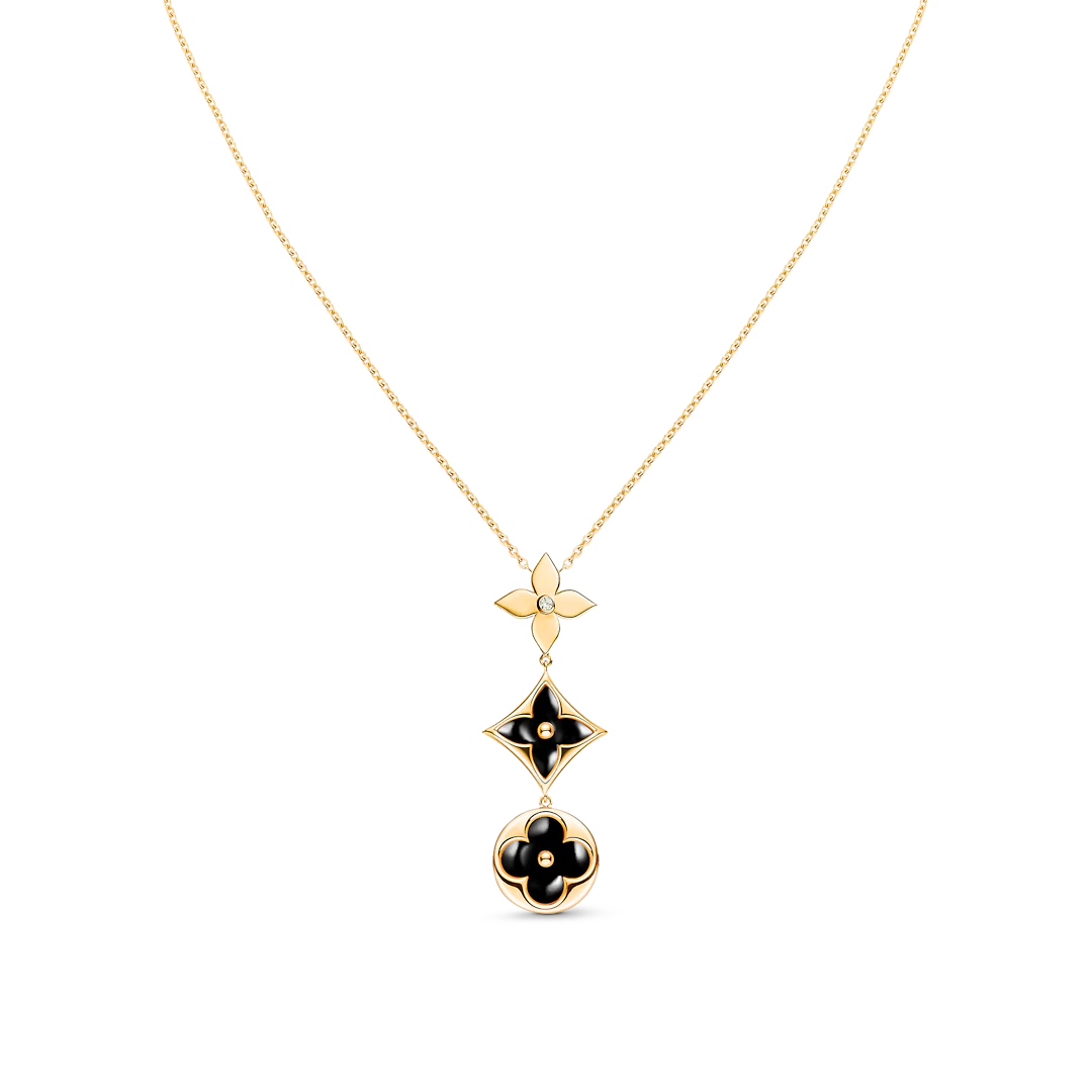 [LuxJewelry]STAR AND SUN ONYX PINK GOLD NECKLACE