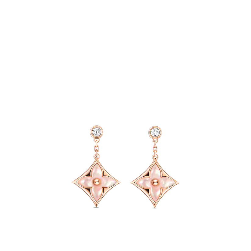 [LuxJewelry]DOUBLE STAR PINK GOLD MOP DROP EARRINGS