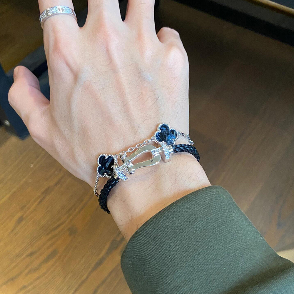 [LuxJewelry]CLOVER 5 MOTIF PIETERSITE SILVER BRACELET