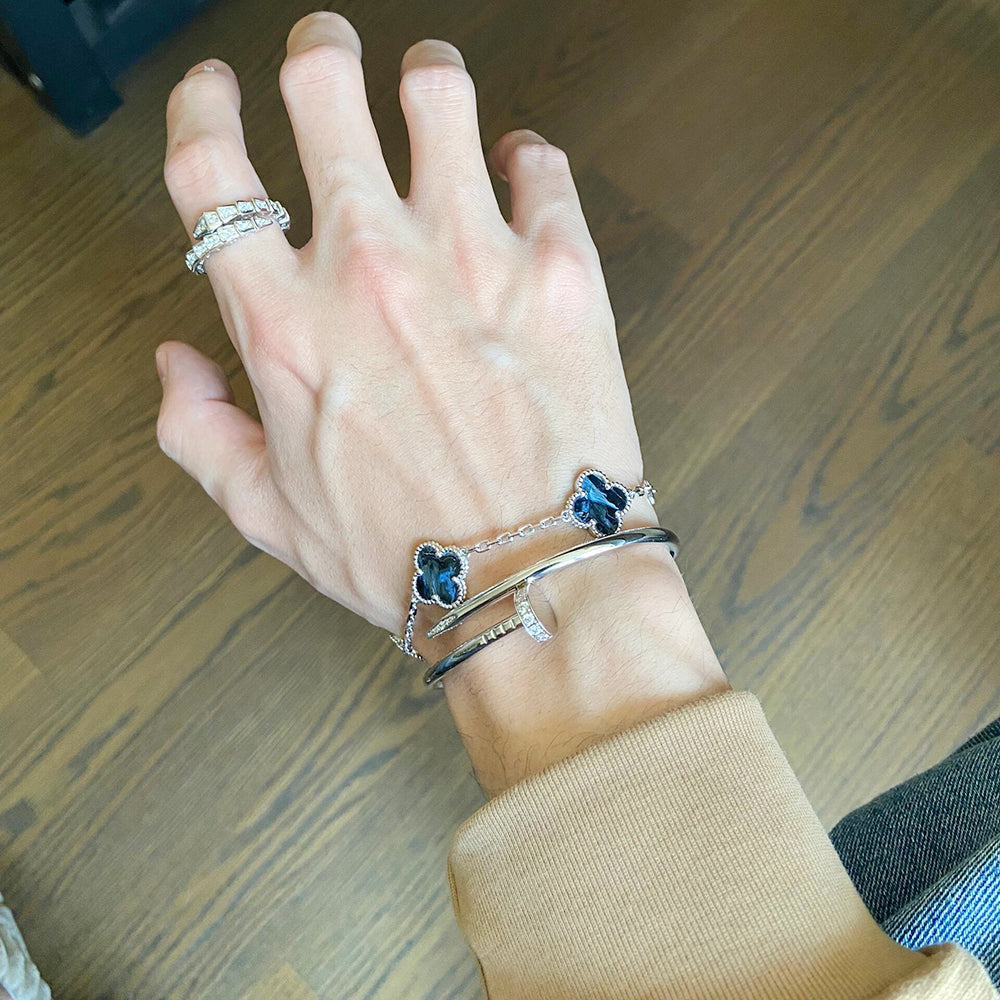 [LuxJewelry]CLOVER 5 MOTIF PIETERSITE SILVER BRACELET