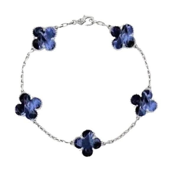 [LuxJewelry]CLOVER 5 MOTIF PIETERSITE SILVER BRACELET