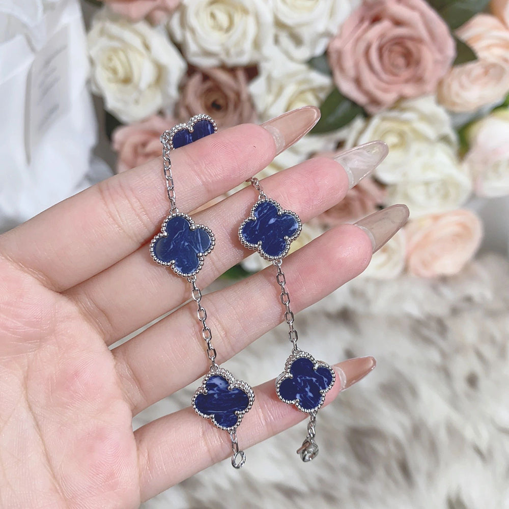 [LuxJewelry]CLOVER 5 MOTIF PIETERSITE SILVER BRACELET