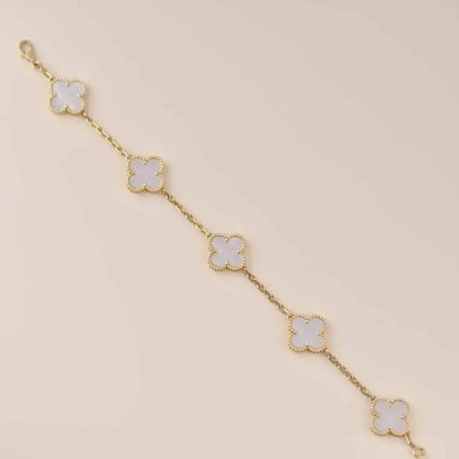 [LuxJewelry]CLOVER  5 MOTIF WHITE MOP BRACELET
