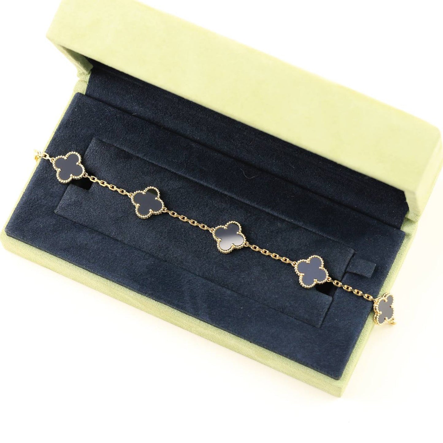 [LuxJewelry]CLOVER  5 MOTIFS BLACK ONYX BRACELET