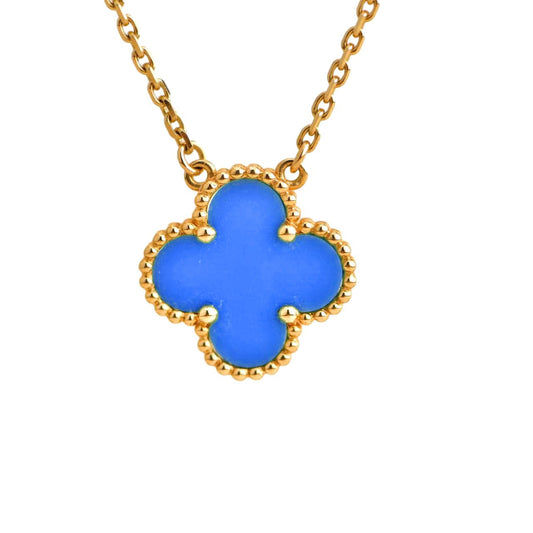 [LuxJewelry]CLOVER 15MM BLUE AGATE NECKLACE