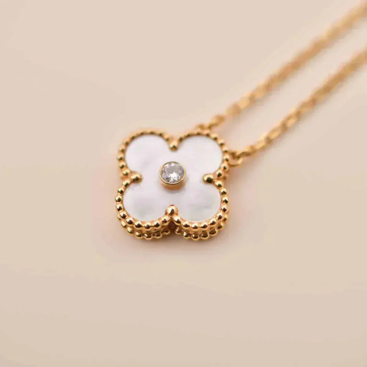 [LuxJewelry]CLOVER 15MM DIAMOND WHITE FRITILLARIA NECKLACE