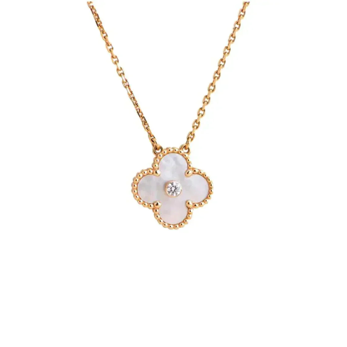 [LuxJewelry]CLOVER 15MM DIAMOND WHITE FRITILLARIA NECKLACE