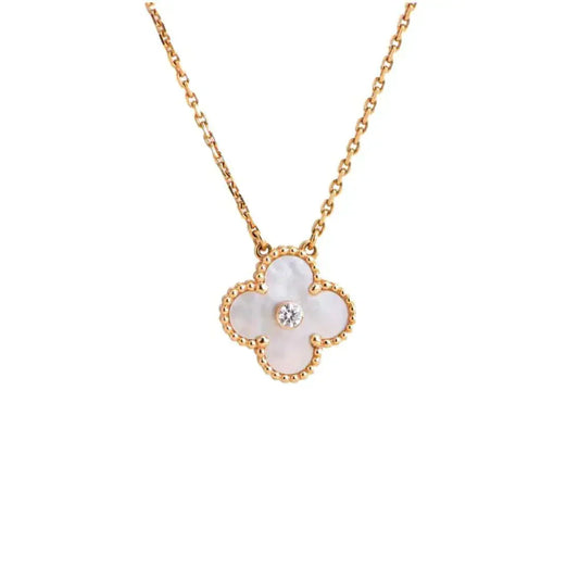 [LuxJewelry]CLOVER 15MM DIAMOND WHITE FRITILLARIA NECKLACE
