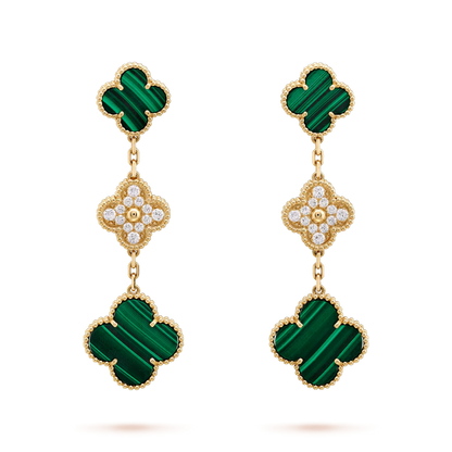 [LuxJewelry]CLOVER EARRINGS GOLD MALACHITE DIAMOND 3 MOTIF