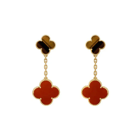 [LuxJewelry]CLOVER  2 MOTIF  TIGER EYE CARNELIAN EARRINGS