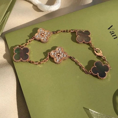 [LuxJewelry]CLOVER 5 MOTIF GRAY MOP DIAMOND BRACELET