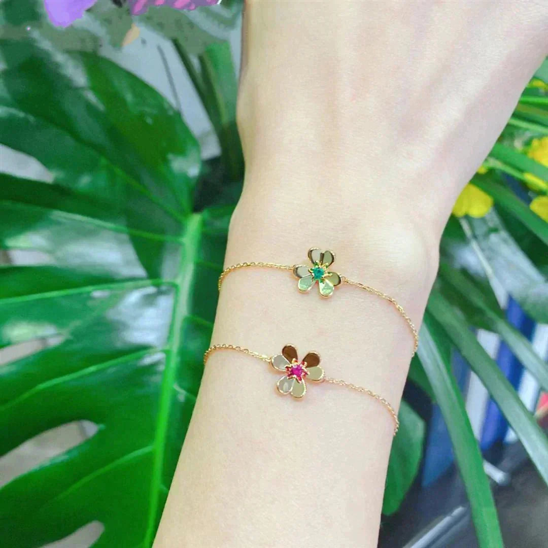 [LuxJewelry]FRIVOLE GOLD FLOWER PINK MALACHITE BRACELET