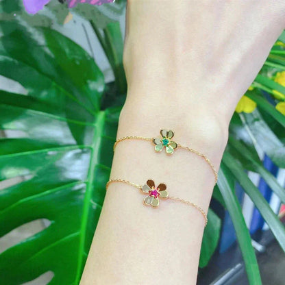 [LuxJewelry]FRIVOLE GOLD FLOWER PINK MALACHITE BRACELET
