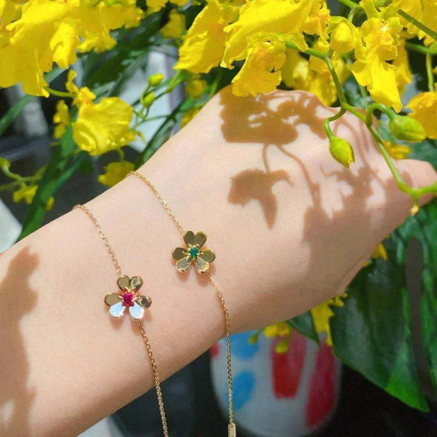 [LuxJewelry]FRIVOLE GOLD FLOWER PINK MALACHITE BRACELET